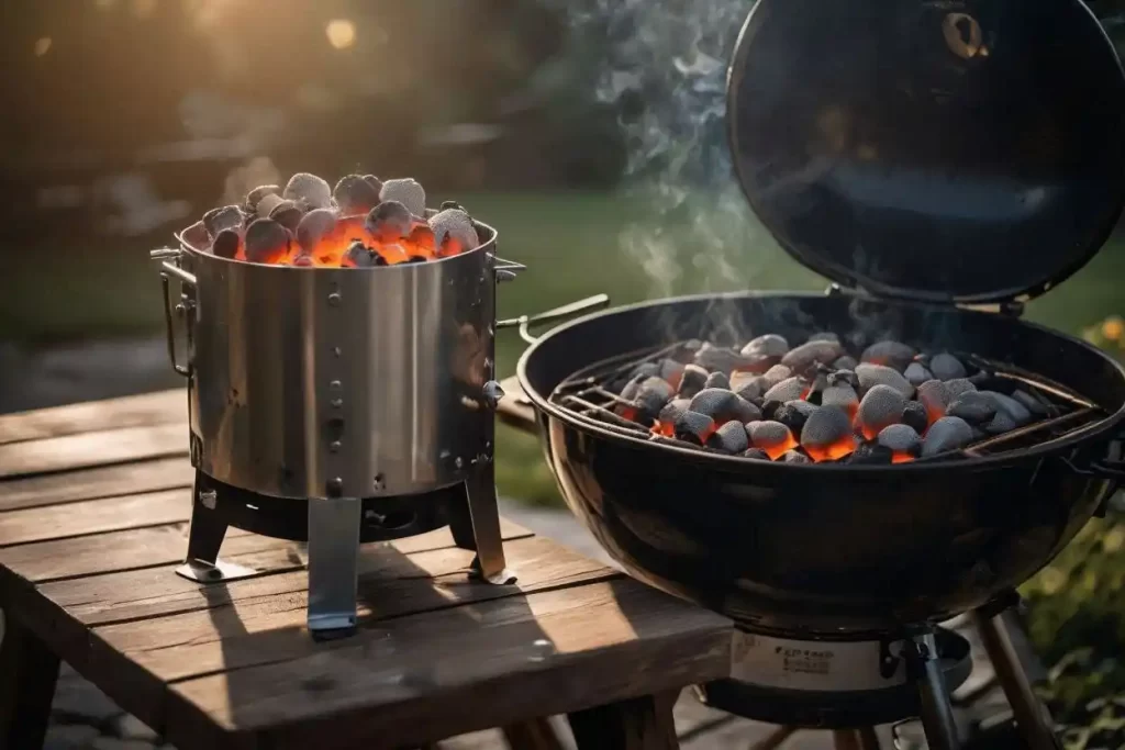 charcoal preheat techniques for grilling with evenly glowing charcoal briquettes