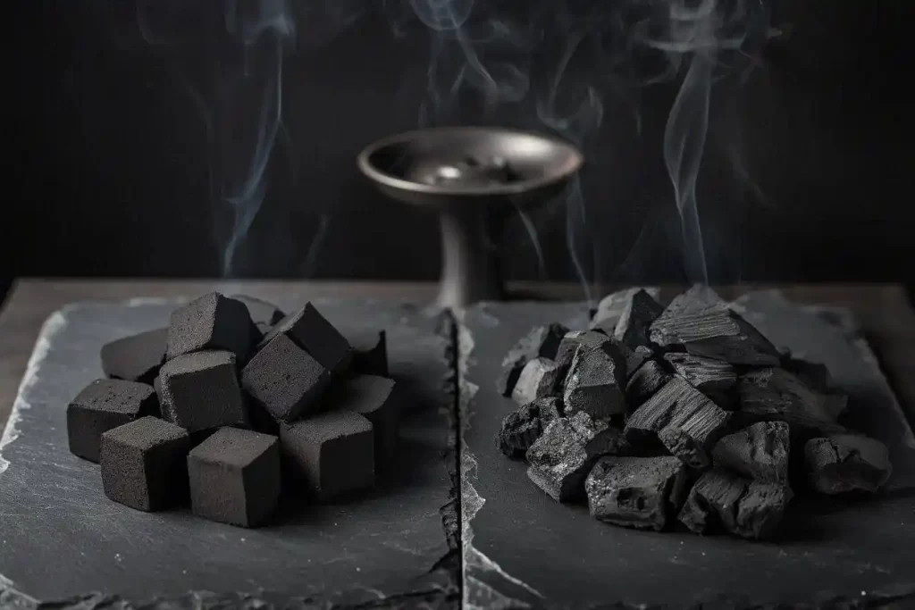 coconut vs wood hookah charcoal comparison on a hookah setup