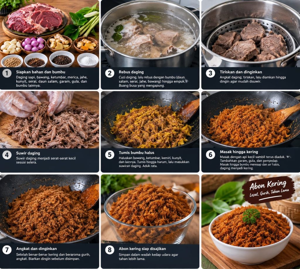 cara memasak abon sampai kering