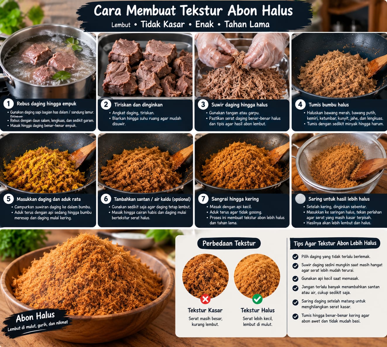 cara membuat tekstur abon halus